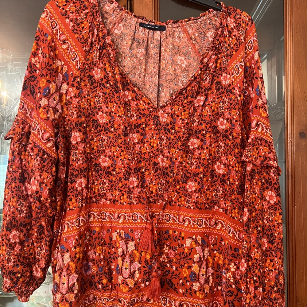 American Eagle Outfitters Rust Floral Blouse